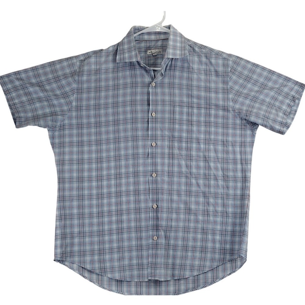 Peter Millar Plaid Button Down Shirt Mens Large Blue Short Sleeve Preppy Classic